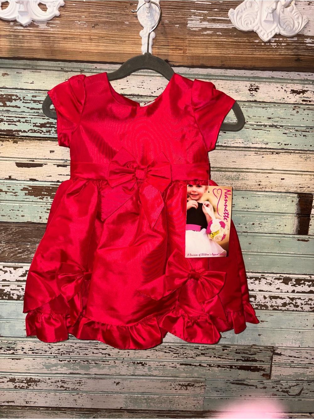 NEW Nannette Red Satin Bow Baby Dress with Bloomers